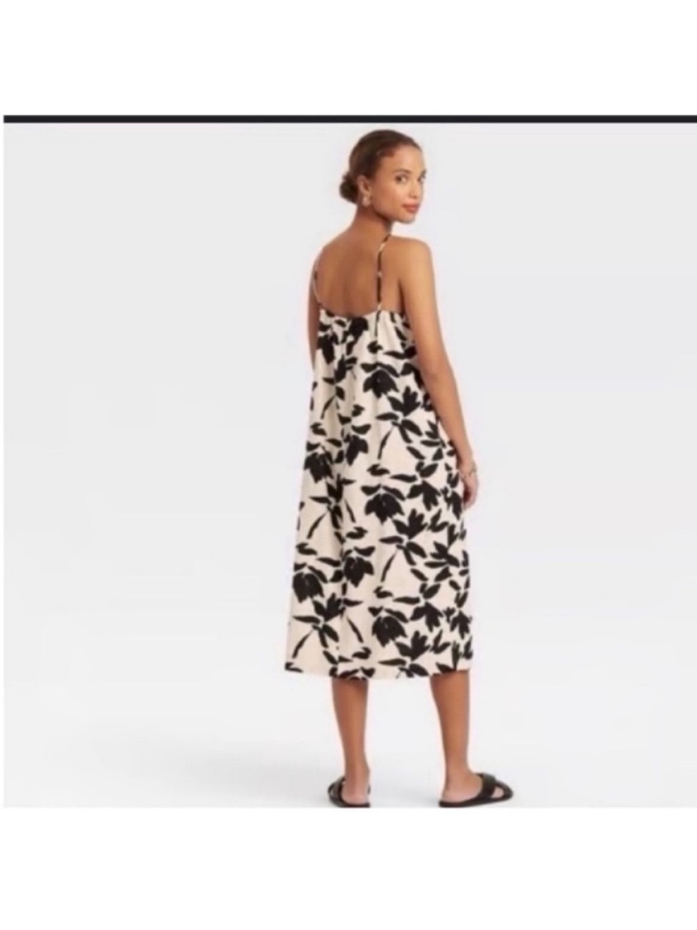A new day linen blend paint strock floral leaf pattern midi dress vacation beach